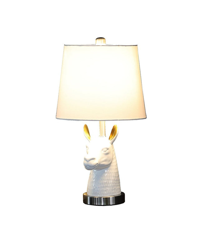 21" Silver And White Novelty Llama Lamp With White Drum Shade HomeRoots