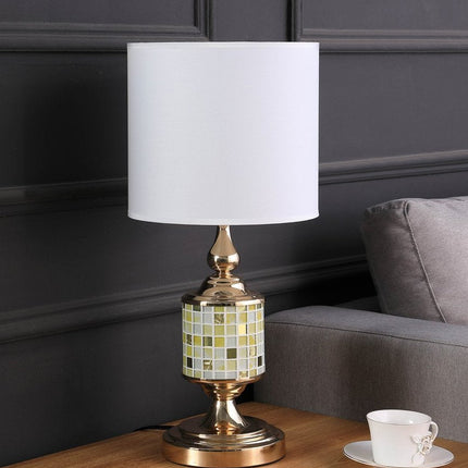 23" Gold Bedside Table Lamp With White Drum Shade HomeRoots