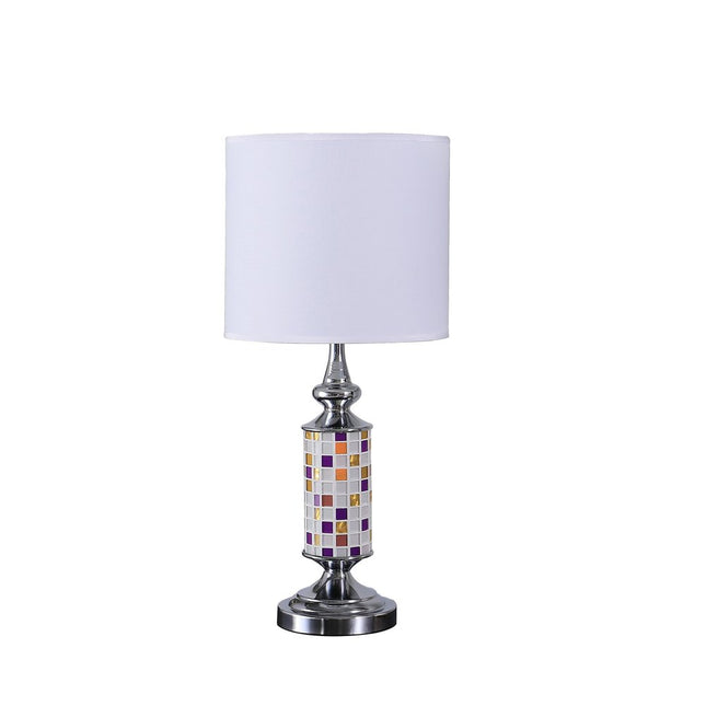 24" Silver Bedside Table Lamp With White Drum Shade HomeRoots