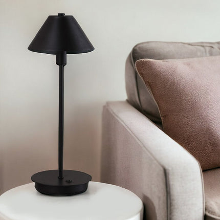 18" Black Metal Bedside Table Lamp With Black Cone Shade HomeRoots