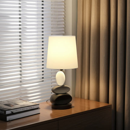 19" Black Gray and White Metal Table Lamp With White Drum Shade HomeRoots