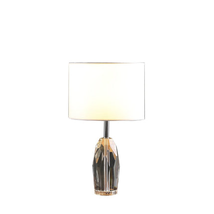 19" Chrome and Faceted Crystal Urn Table Lamp With White Drum Shade
