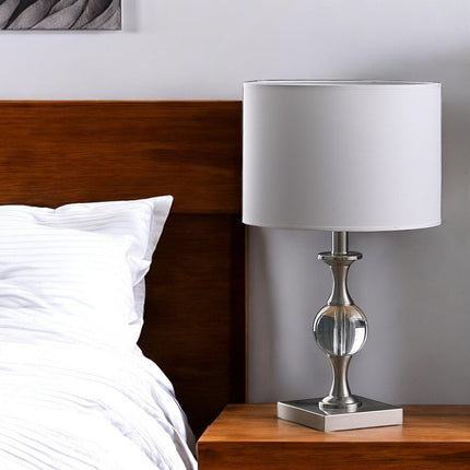 20" Silver Bedside Table Lamp With White Drum Shade HomeRoots