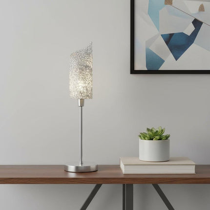 22" Silver Bedside Table Lamp With White Swirl Novelty Shade HomeRoots