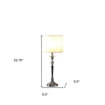 23" Black Chrome and Crystal Table Lamp With White Drum Shade HomeRoots
