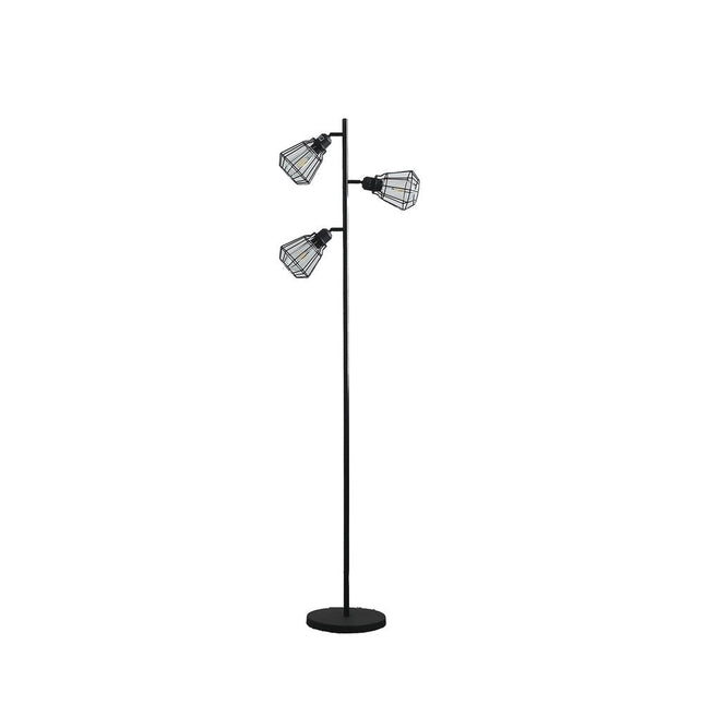 66" Black Metal Three Light Tree Floor Lamp With Black Metal Cage Shade HomeRoots