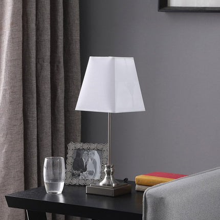 19" Silver Bedside Table Lamp With White Empire Shade HomeRoots