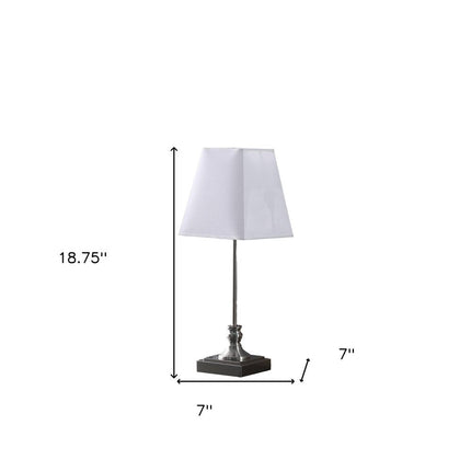 19" Silver Bedside Table Lamp With White Empire Shade HomeRoots