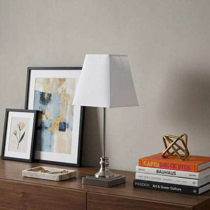 19" Silver Bedside Table Lamp With White Empire Shade HomeRoots