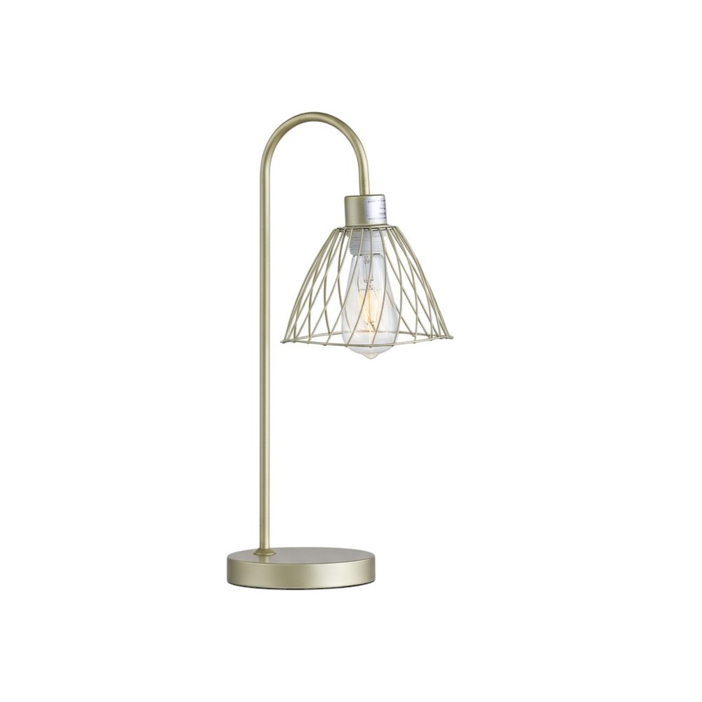 21" Gold Bedside Table Lamp With Gold Cage Shade