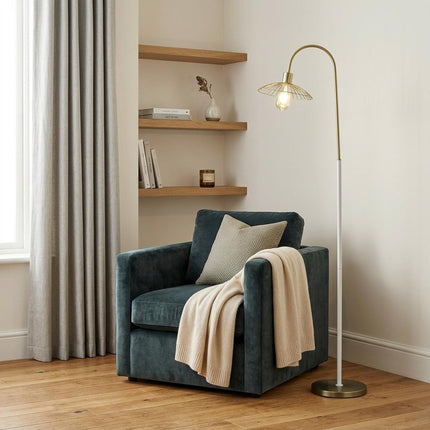 64" Gold And White Arched Floor Lamp With Gold Metal Cage Shade HomeRoots