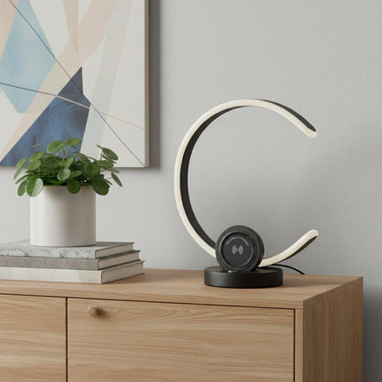 13" Black Contempo Shape LED  with USB Desk or Table Lamp HomeRoots