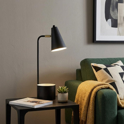 20" Black Desk Table Lamp With Black Cone Shade HomeRoots