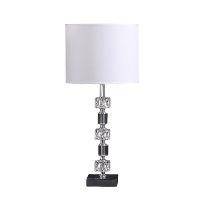 20" Silver Bedside Table Lamp With White Drum Shade HomeRoots