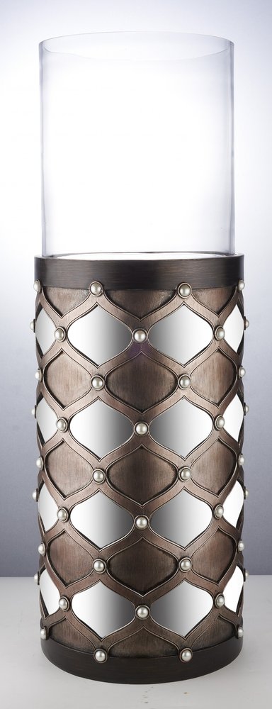 31" Bronze and Silver with Pearls Floor Hurricane Candle Holder HomeRoots