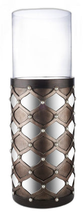 31" Bronze and Silver with Pearls Floor Hurricane Candle Holder HomeRoots