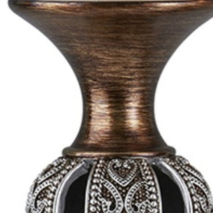 Set of Two Bronze and Silver Polyresin Hearts Centerpiece Pillar Candle Holders With Candle HomeRoots