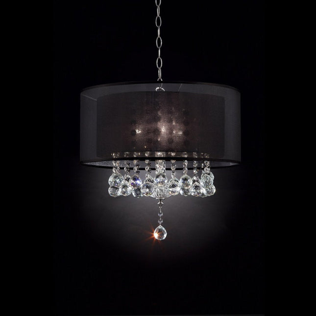 Contempo Silver Ceiling Lamp with Black Shade and Crystal Accents HomeRoots