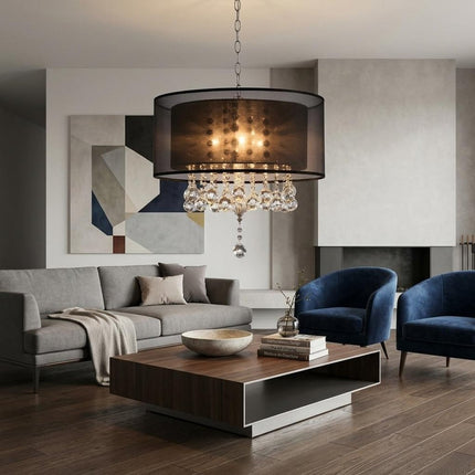 Contempo Silver Ceiling Lamp with Black Shade and Crystal Accents HomeRoots
