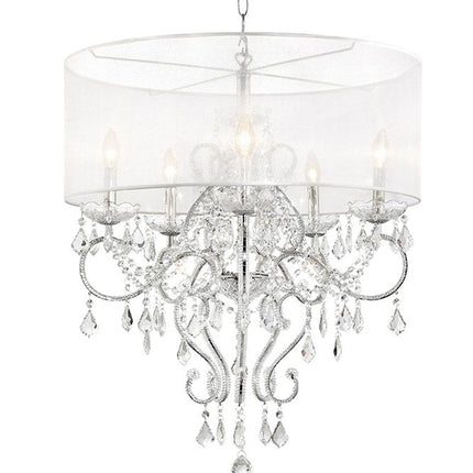 Glam Silver Faux Crystal Hanging Celing Lamp with See Thru Shade HomeRoots