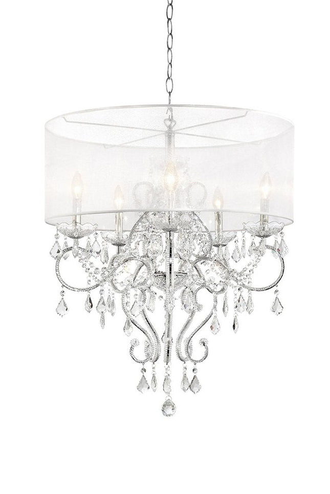 Glam Silver Faux Crystal Hanging Celing Lamp with See Thru Shade HomeRoots