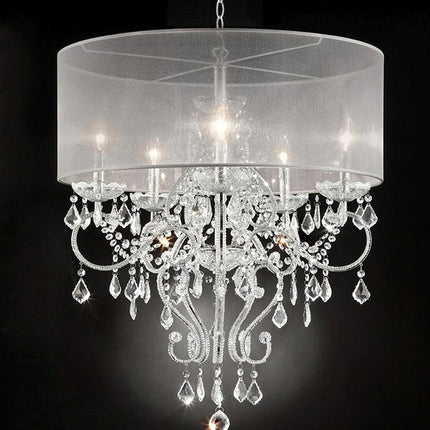Glam Silver Faux Crystal Hanging Celing Lamp with See Thru Shade HomeRoots