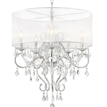 Glam Silver Faux Crystal Hanging Celing Lamp with See Thru Shade HomeRoots