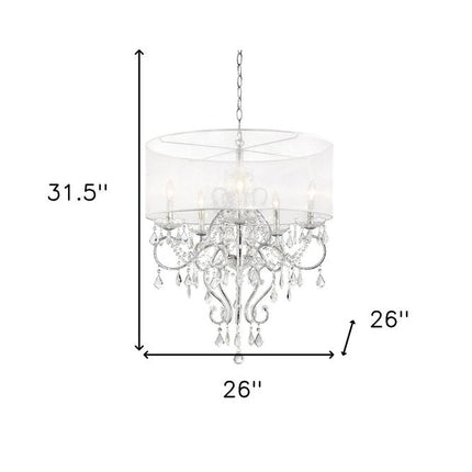 Glam Silver Faux Crystal Hanging Celing Lamp with See Thru Shade HomeRoots