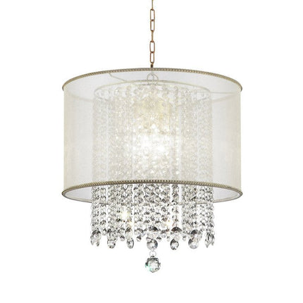 Primo Gold Finish Ceiling Lamp with Crystal Accents and White Shade HomeRoots