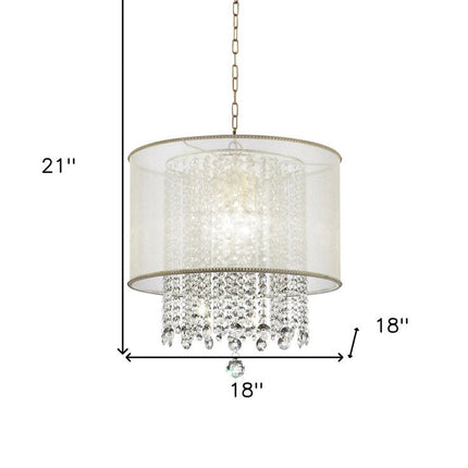 Primo Gold Finish Ceiling Lamp with Crystal Accents and White Shade HomeRoots