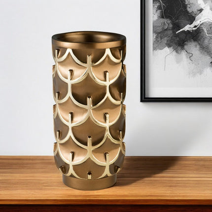 14" Polyresin Gold Geometric Cylinder Table Vase HomeRoots