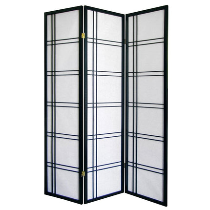 70" Black And White Heavy Duty Rice Paper Folding Three Panel Screen Room Divider HomeRoots