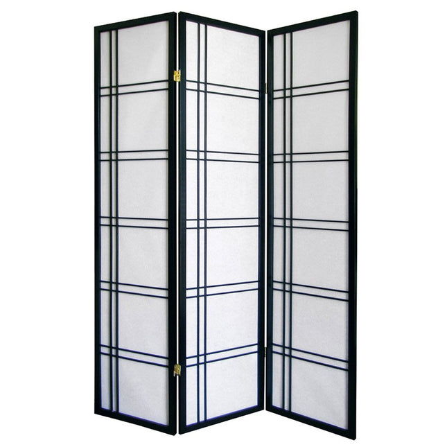 70" Black And White Heavy Duty Rice Paper Folding Three Panel Screen Room Divider HomeRoots