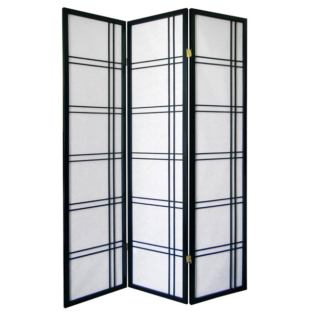 70" Black And White Heavy Duty Rice Paper Folding Three Panel Screen Room Divider HomeRoots