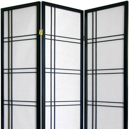 70" Black And White Heavy Duty Rice Paper Folding Three Panel Screen Room Divider HomeRoots