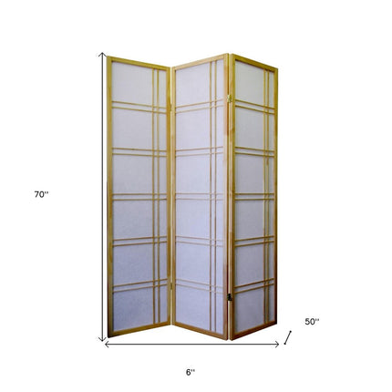 70" Brown And White Heavy Duty Rice Paper Folding Three Panel Screen Room Divider HomeRoots