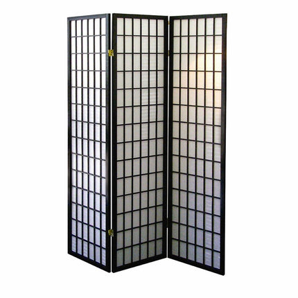 70" Black And White Heavy Duty Rice Paper Folding Three Panel Screen Room Divider HomeRoots