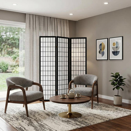 70" Black And White Heavy Duty Rice Paper Folding Three Panel Screen Room Divider HomeRoots