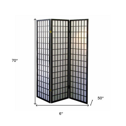 70" Black And White Heavy Duty Rice Paper Folding Three Panel Screen Room Divider HomeRoots