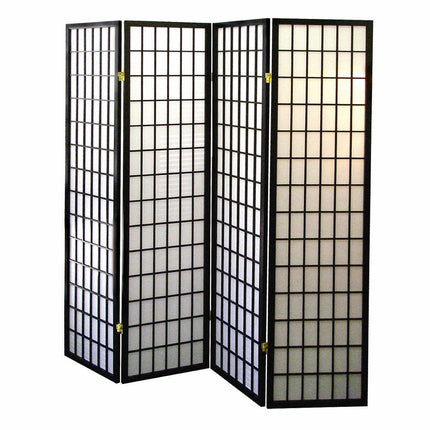 70" Black And White Heavy Duty Rice Paper Folding Four Panel Screen Room Divider HomeRoots