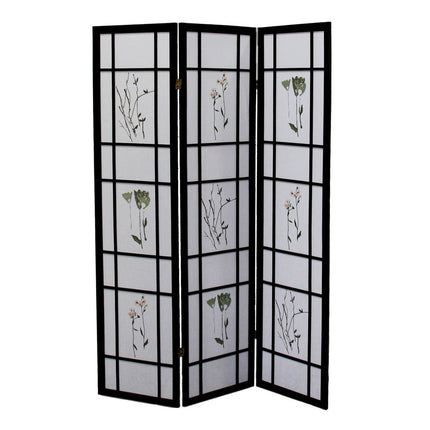 70" Black And White Heavy Duty Rice Paper Folding Three Panel Screen Room Divider HomeRoots