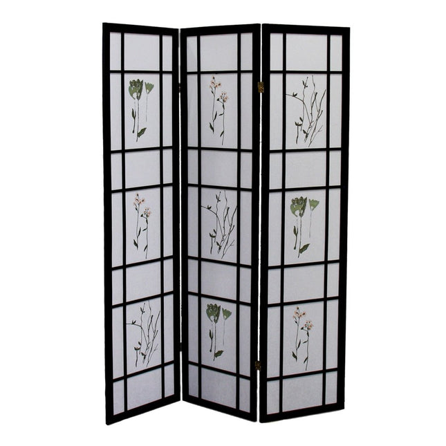 70" Black And White Heavy Duty Rice Paper Folding Three Panel Screen Room Divider HomeRoots