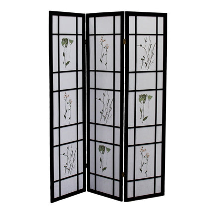 70" Black And White Heavy Duty Rice Paper Folding Three Panel Screen Room Divider HomeRoots