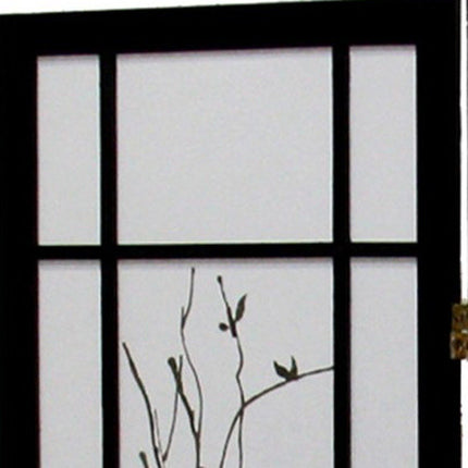 70" Black And White Heavy Duty Rice Paper Folding Three Panel Screen Room Divider HomeRoots