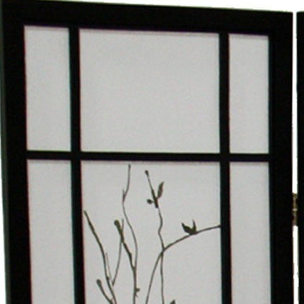70" Black And White Heavy Duty Rice Paper Folding Four Panel Screen Room Divider HomeRoots