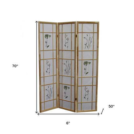 70" Brown And White Heavy Duty Rice Paper Folding Three Panel Screen Room Divider HomeRoots