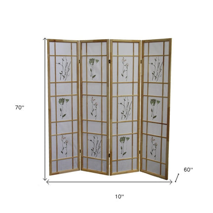 70" Natural Heavy Duty Rice Paper Folding Four Panel Screen Room Divider HomeRoots