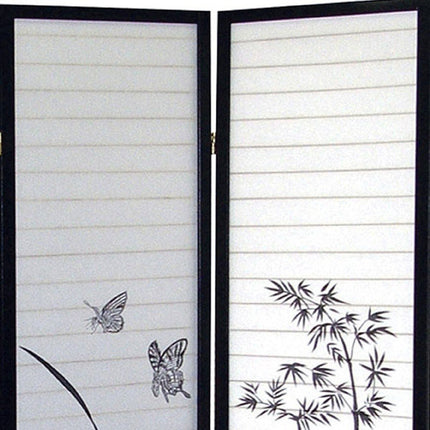 70" Black And White Heavy Duty Rice Paper Folding Three Panel Screen Room Divider HomeRoots