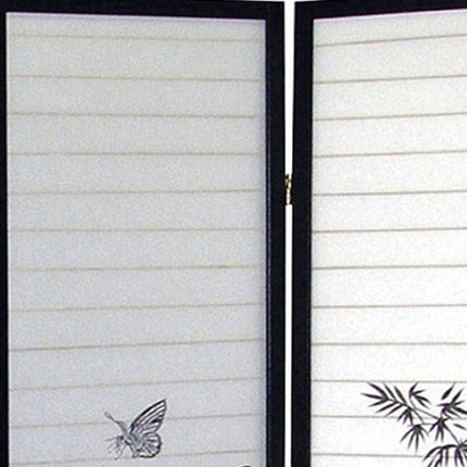 70" Black And White Heavy Duty Rice Paper Folding Three Panel Screen Room Divider HomeRoots