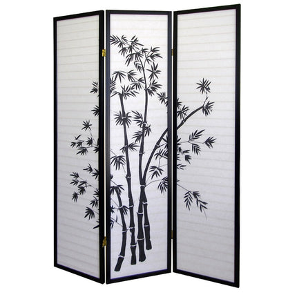 70" Black And White Heavy Duty Rice Paper Folding Three Panel Screen Room Divider HomeRoots